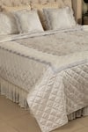 Buy_Diva Riche_Cream Washable Silk Floral Print Quilted Pattern Bedding Set _at_Aza_Fashions