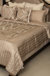 Shop_Diva Riche_Beige Washable Silk Thread Rosenthaal Geometric Pattern Bedding Set _at_Aza_Fashions