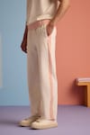 MUVAZO_Beige Interlock Plain Seaside Perfection Joggers _at_Aza_Fashions