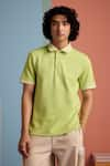 Buy_MUVAZO_Green Interlock Textured Kiwi Kiss Pattern Polo T Shirt  _at_Aza_Fashions