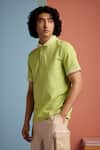 Shop_MUVAZO_Green Interlock Textured Kiwi Kiss Pattern Polo T Shirt  _Online_at_Aza_Fashions