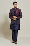 Buy_Aryavir Malhotra_Maroon Jacket Jacquard Woven Floral Abstract Kurta Set_at_Aza_Fashions