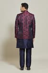 Shop_Aryavir Malhotra_Maroon Jacket Jacquard Woven Floral Abstract Kurta Set_at_Aza_Fashions