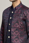 Shop_Aryavir Malhotra_Maroon Jacket Jacquard Woven Floral Abstract Kurta Set_Online_at_Aza_Fashions