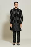 Buy_Aryavir Malhotra_Black Jacket Velvet Embroidered Sequin Geometric Pattern Kurta Set 