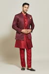 Buy_Aryavir Malhotra_Maroon Jacket Jacquard Woven Geometric Floral Pattern Pant Set _at_Aza_Fashions