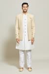 Shop_Aryavir Malhotra_Gold Silk Embroidered Sequin Jacket Kurta Set_Online_at_Aza_Fashions