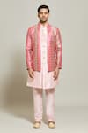 Buy_Aryavir Malhotra_Pink Silk Embroidered Zari Floral Pattern Jacket Pant Set _Online_at_Aza_Fashions