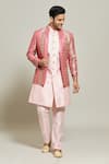 Shop_Aryavir Malhotra_Pink Silk Embroidered Zari Floral Pattern Jacket Pant Set _Online_at_Aza_Fashions