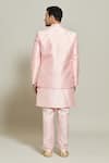 Shop_Aryavir Malhotra_Pink Jacket Jacquard Woven Floral Stripe Pattern Kurta Set_at_Aza_Fashions