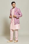 Aryavir Malhotra_Purple Jacket Soft Cotton Geometric Pattern Kurta Set _at_Aza_Fashions