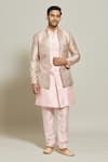 Buy_Aryavir Malhotra_Pink Jacket Jacquard Woven Floral Pattern Kurta Set_at_Aza_Fashions