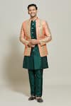 Buy_Aryavir Malhotra_Orange Silk Embroidered Sequin And Thread Floral Pattern Jacket Pant Set _at_Aza_Fashions