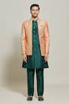 Buy_Aryavir Malhotra_Orange Silk Embroidered Sequin And Thread Floral Pattern Jacket Pant Set _Online_at_Aza_Fashions