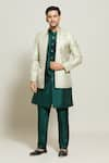 Buy_Aryavir Malhotra_Green Jacket Jacquard Woven Floral Pattern Pant Set _at_Aza_Fashions