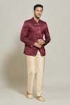 Buy_Aryavir Malhotra_Maroon Bandhgala Jacquard Woven Floral Geometric Pattern And Trouser Set_at_Aza_Fashions