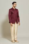 Buy_Aryavir Malhotra_Maroon Bandhgala Jacquard Woven Floral Geometric Pattern And Trouser Set_Online_at_Aza_Fashions