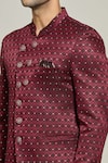 Shop_Aryavir Malhotra_Maroon Bandhgala Jacquard Woven Floral Geometric Pattern And Trouser Set_Online_at_Aza_Fashions