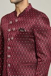 Shop_Aryavir Malhotra_Maroon Bandhgala Jacquard Woven Floral Geometric Pattern And Trouser Set _Online_at_Aza_Fashions