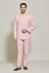 Buy_Aryavir Malhotra_Pink Terry Rayon Button Down Solid Bandhgala And Trouser Set _at_Aza_Fashions