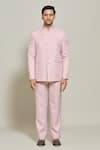 Aryavir Malhotra_Pink Terry Rayon Button Down Solid Bandhgala And Trouser Set _Online_at_Aza_Fashions