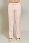 Aryavir Malhotra_Peach Terry Rayon Asymmetric Button Down Bandhgala With Trouser_at_Aza_Fashions