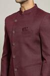 Shop_Aryavir Malhotra_Maroon Terry Rayon Asymmetric Solid Bandhgala And Trouser Set_Online_at_Aza_Fashions