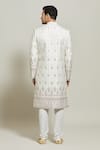 Shop_Aryavir Malhotra_Cream Silk Embroidered Thread Floral Sherwani With Churidar _at_Aza_Fashions