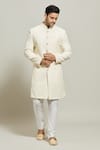 Buy_Aryavir Malhotra_Cream Georgette Embroidered Thread Sherwani With Churidar _at_Aza_Fashions