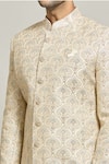 Shop_Aryavir Malhotra_Gold Silk Embroidered Thread Floral Motif Sherwani Churidar Set _Online_at_Aza_Fashions