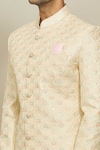 Shop_Aryavir Malhotra_Cream Silk Embroidered Thread Sherwani And Churidar _Online_at_Aza_Fashions