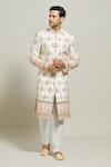 Buy_Aryavir Malhotra_Cream Silk Embroidered Zari Sherwani And Churidar Set_at_Aza_Fashions