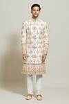 Buy_Aryavir Malhotra_Cream Silk Embroidered Zari Sherwani And Churidar Set_Online_at_Aza_Fashions