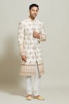 Shop_Aryavir Malhotra_Cream Silk Embroidered Zari Sherwani And Churidar Set_Online_at_Aza_Fashions