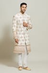 Shop_Aryavir Malhotra_Cream Silk Embroidered Zari Sherwani And Churidar Set _Online_at_Aza_Fashions