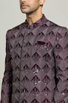 Aryavir Malhotra_Wine Velvet Embellished Sequin Geometric Pattern Sherwani And Churidar Set _at_Aza_Fashions