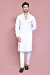 Buy_Arihant Rai Sinha_White Cotton Embroidery Hand Straight Kurta With Pyjama _at_Aza_Fashions