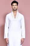 Shop_Arihant Rai Sinha_White Cotton Embroidery Hand Straight Kurta With Pyjama _Online_at_Aza_Fashions