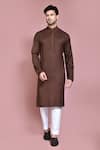 Buy_Aryavir Malhotra_Brown Rayon Solid Straight Kurta With Pyjama _at_Aza_Fashions