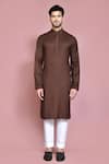 Buy_Aryavir Malhotra_Brown Rayon Solid Straight Kurta With Pyjama _Online_at_Aza_Fashions