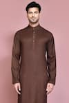 Shop_Aryavir Malhotra_Brown Rayon Solid Straight Kurta With Pyjama _Online_at_Aza_Fashions