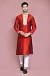 Buy_Aryavir Malhotra_Maroon Raw Silk Hand Embroidered Bead Kurta And Pyjama Set _at_Aza_Fashions