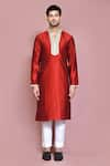 Buy_Aryavir Malhotra_Maroon Raw Silk Hand Embroidered Bead Kurta And Pyjama Set _Online_at_Aza_Fashions