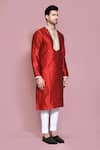 Aryavir Malhotra_Maroon Raw Silk Hand Embroidered Bead Kurta And Pyjama Set _at_Aza_Fashions