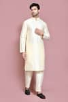 Buy_Aryavir Malhotra_Cream Raw Silk Solid Straight Kurta And Pyjama Set _at_Aza_Fashions