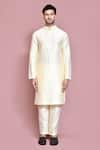 Buy_Aryavir Malhotra_Cream Raw Silk Solid Straight Kurta And Pyjama Set _Online_at_Aza_Fashions