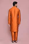 Shop_Aryavir Malhotra_Orange Raw Silk Solid Straight Kurta And Pyjama Set_at_Aza_Fashions