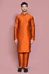 Buy_Aryavir Malhotra_Orange Raw Silk Solid Straight Kurta And Pyjama Set_Online_at_Aza_Fashions