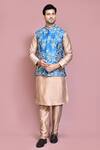 Buy_Aryavir Malhotra_Rose Gold Raw Silk Embroidered Resham Thread Floral Nehru Jacket With Kurta Set_at_Aza_Fashions