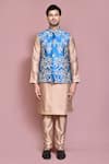Shop_Aryavir Malhotra_Rose Gold Raw Silk Embroidered Resham Thread Floral Nehru Jacket With Kurta Set_Online_at_Aza_Fashions